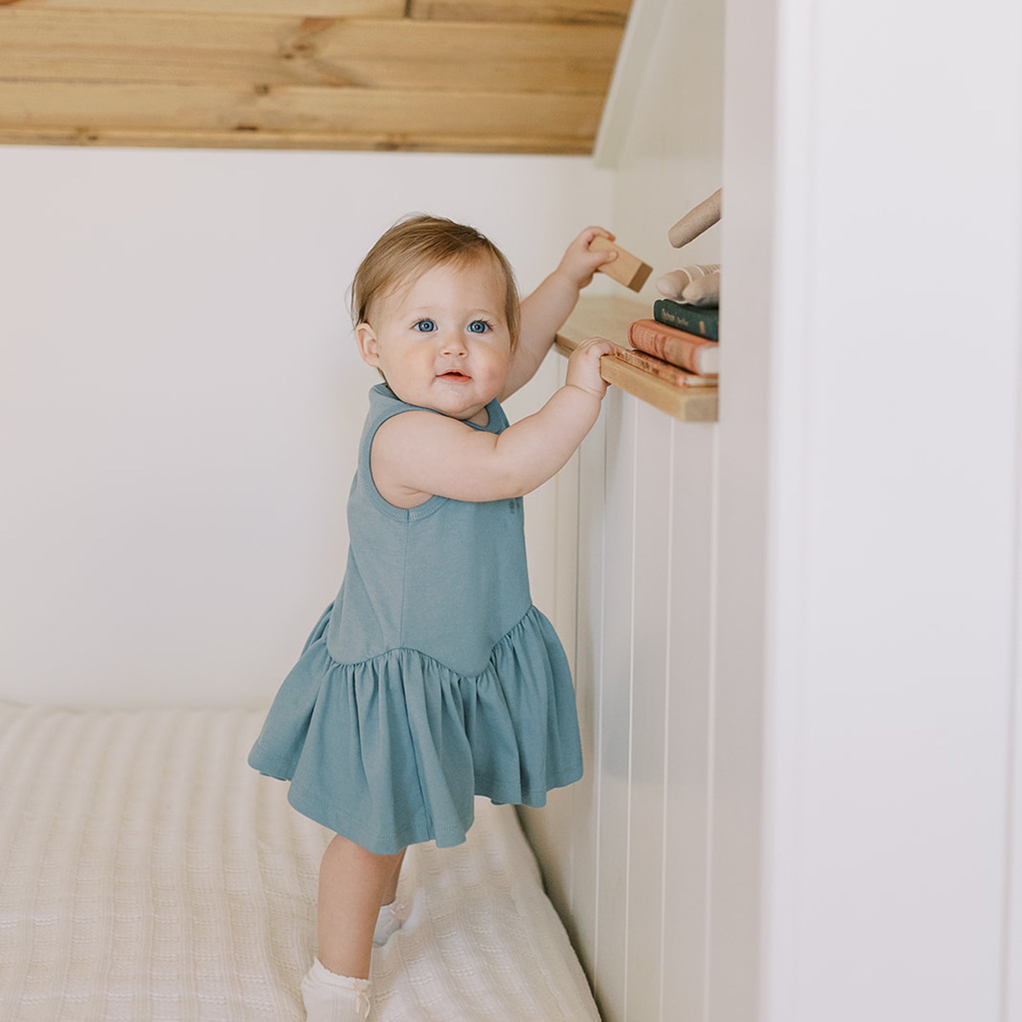 Ruffle Hem Dress for Babies & Kids - Antique White | Blueberri.ca