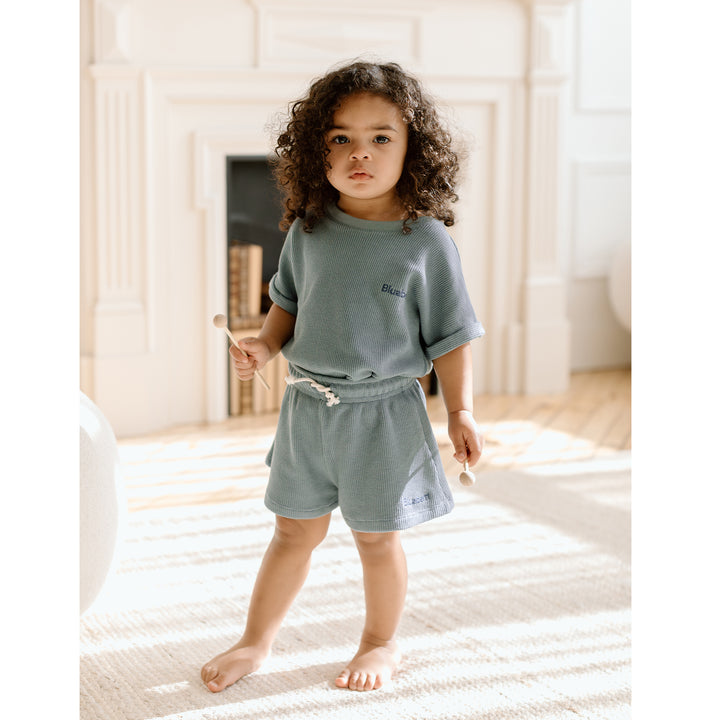 Waffle Flared Shorts - Skye Blue