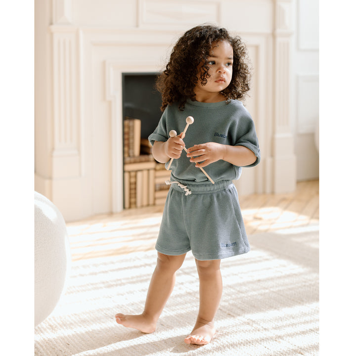 Waffle Flared Shorts - Skye Blue
