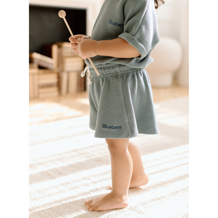 Waffle Flared Shorts - Skye Blue