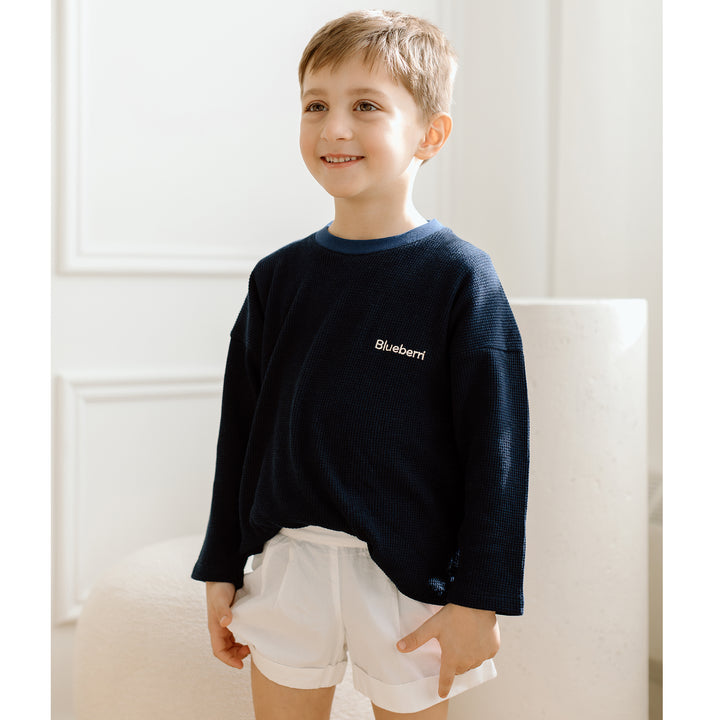 Waffle Long Sleeve Top - Blueberry Blue
