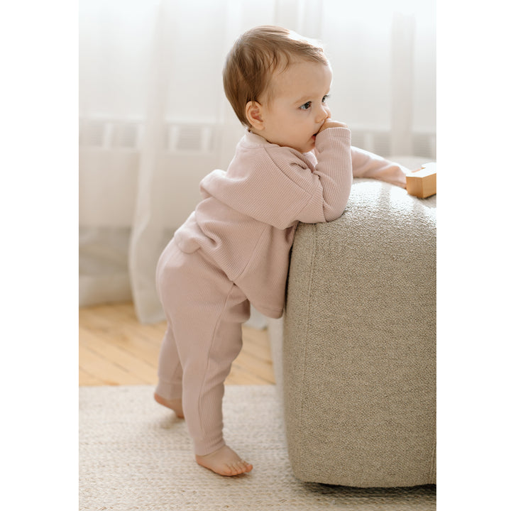 Waffle Long-Sleeve Top & Waffle Harem Pant Set - Dusty Rose