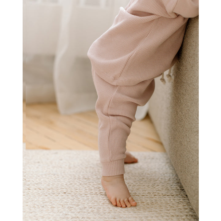 Waffle Long-Sleeve Top & Waffle Harem Pant Set - Dusty Rose