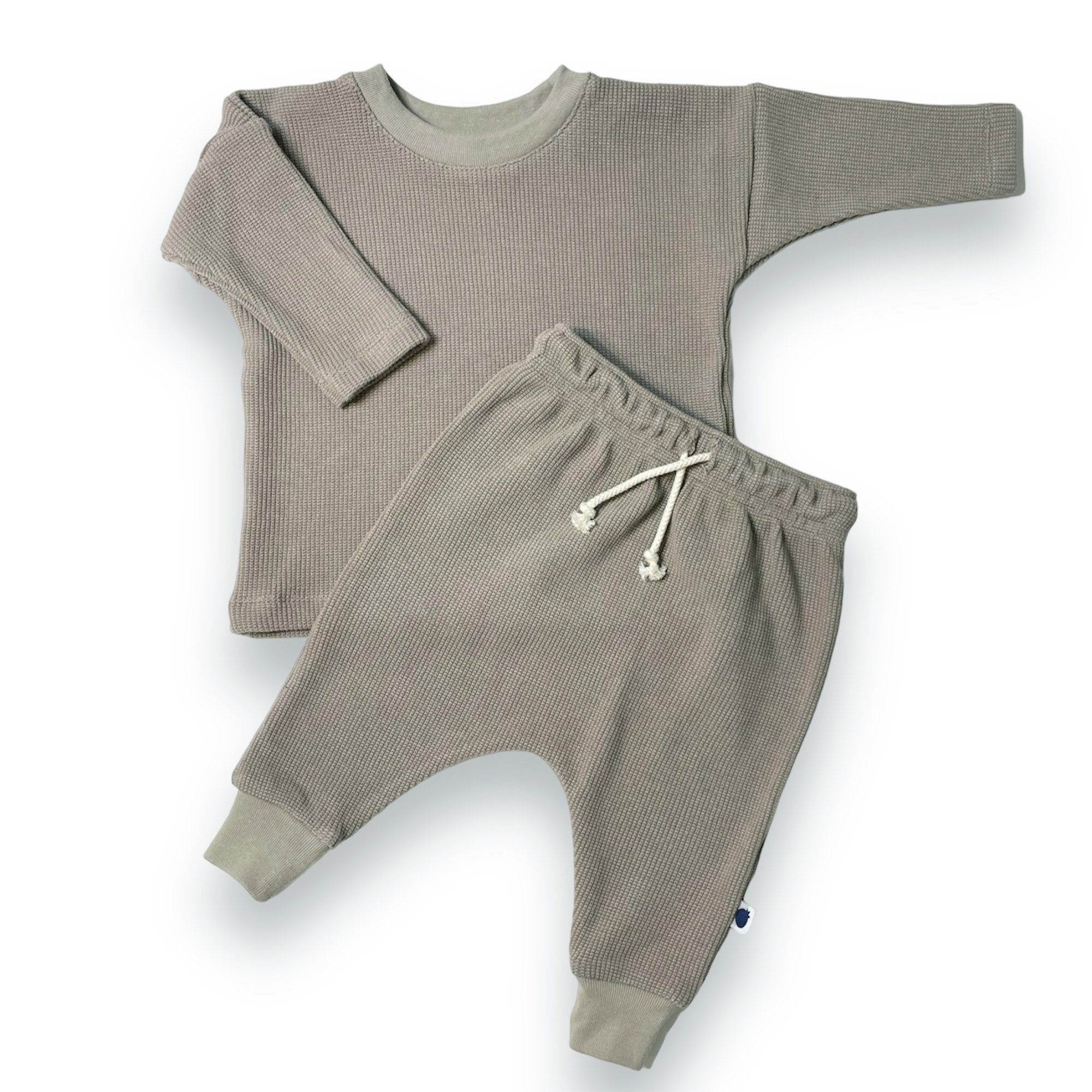 Waffle Long-Sleeve Top & Waffle Harem Pant Set - Taupe