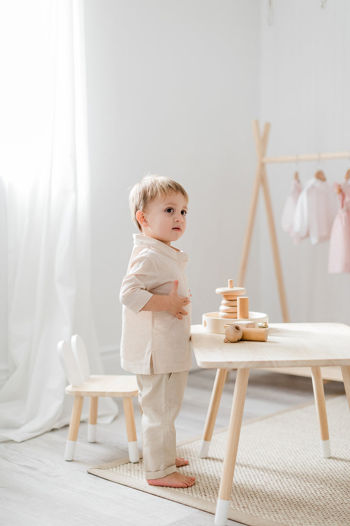 Mandarin Collar Shirt - Oatmeal