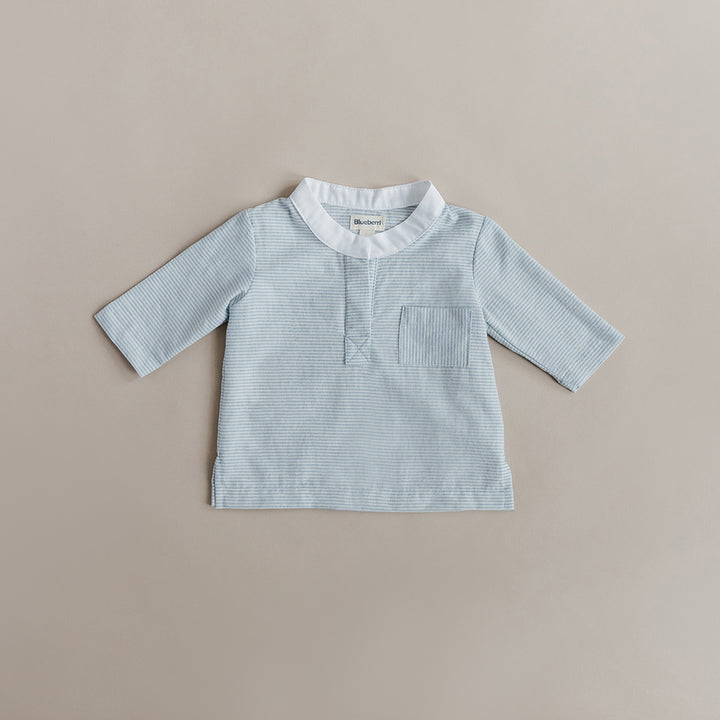 Mandarin Collar Shirt - Blue