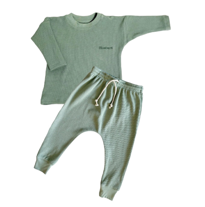 Waffle Long-Sleeve Top & Waffle Harem Pant Set - Seafoam Green