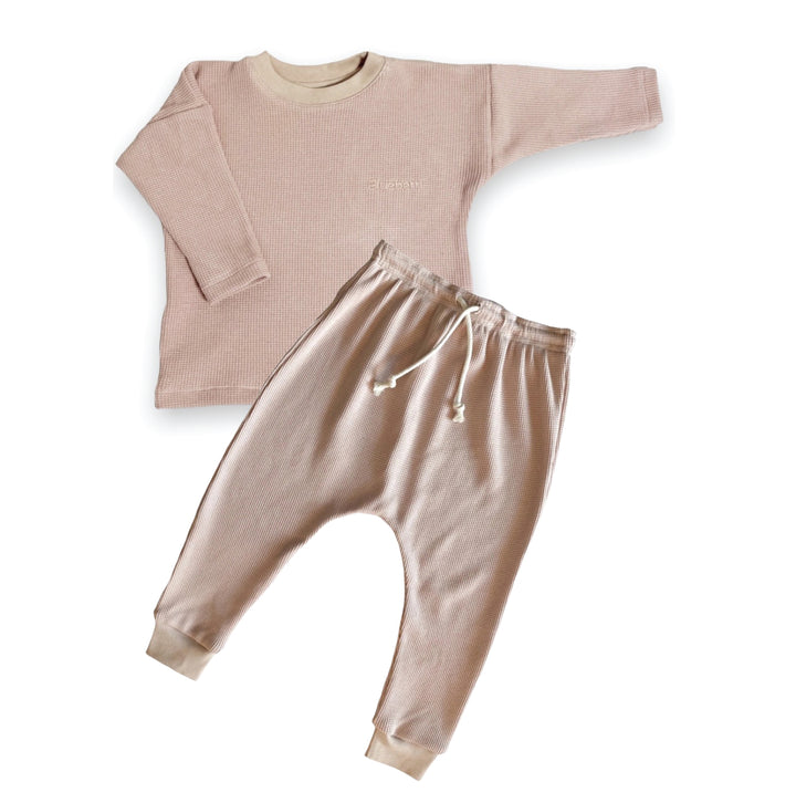 Waffle Long-Sleeve Top & Waffle Harem Pant Set - Dusty Rose