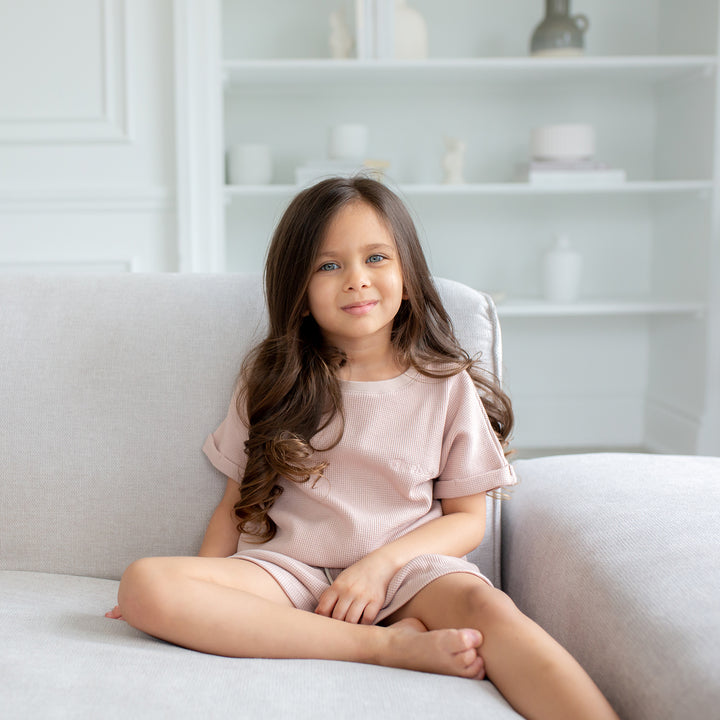 Waffle Flared Shorts - Dusty Rose