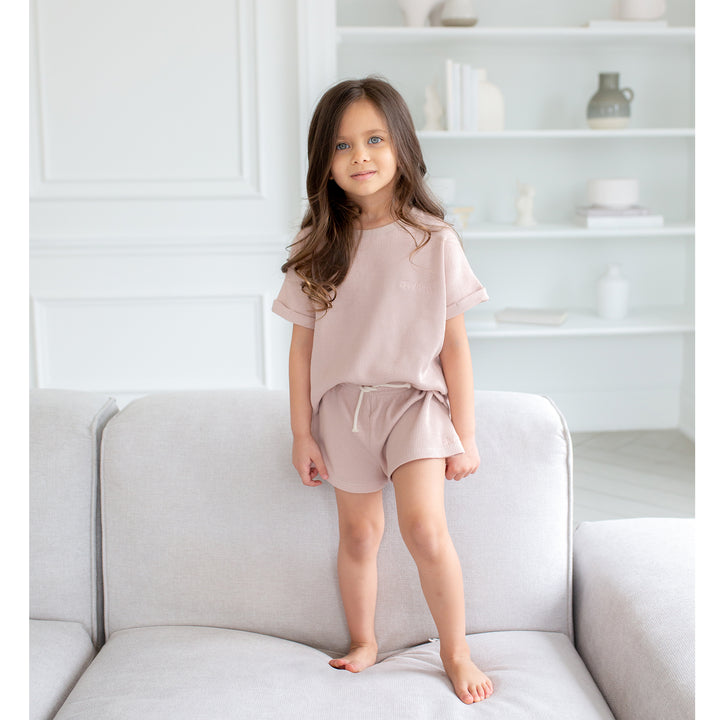 Waffle Flared Shorts - Dusty Rose