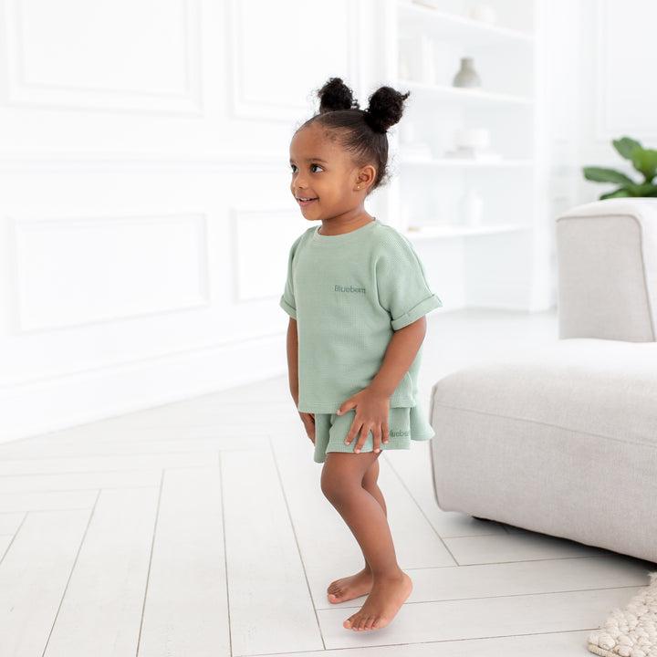 Waffle Flared Shorts - Seafoam Green