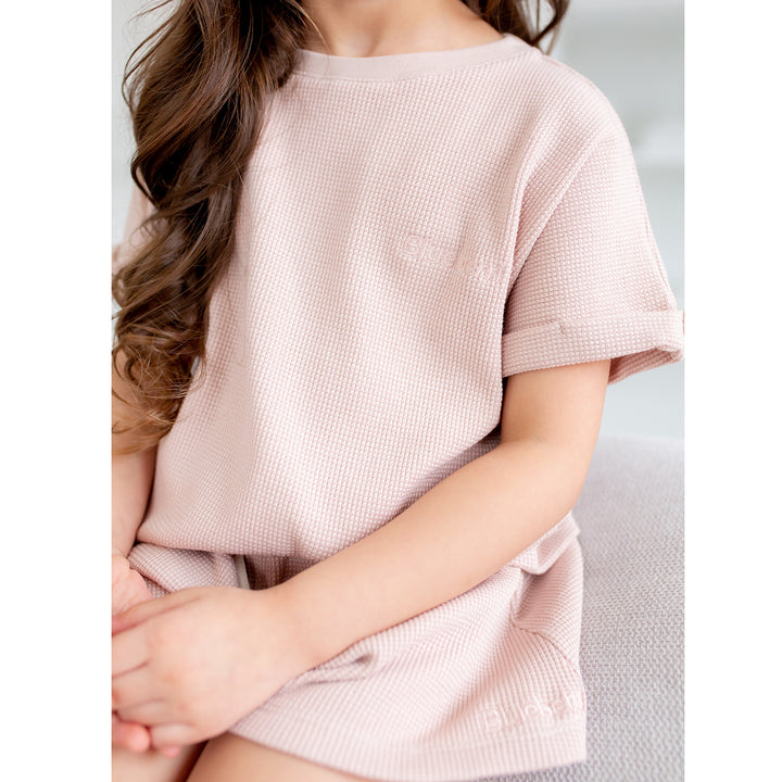Waffle Flared Shorts - Dusty Rose