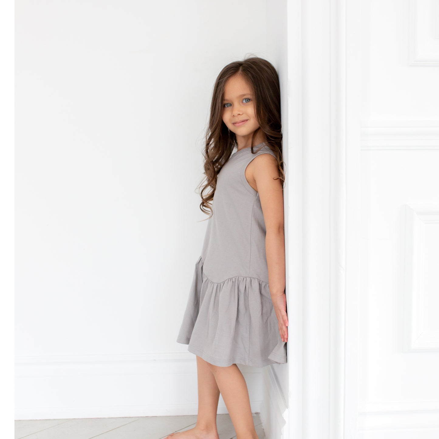 RUFFLE HEM DRESS - OPAL GREY