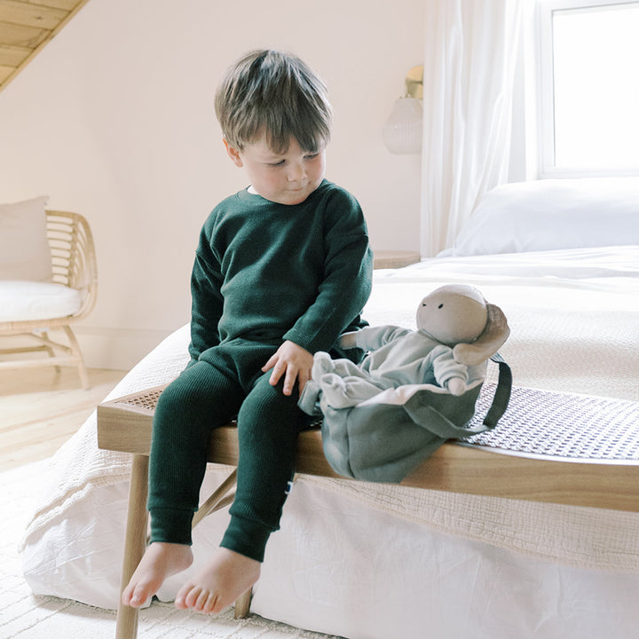 Waffle Long-Sleeve Top & Waffle Harem Pant Set - Forest Green