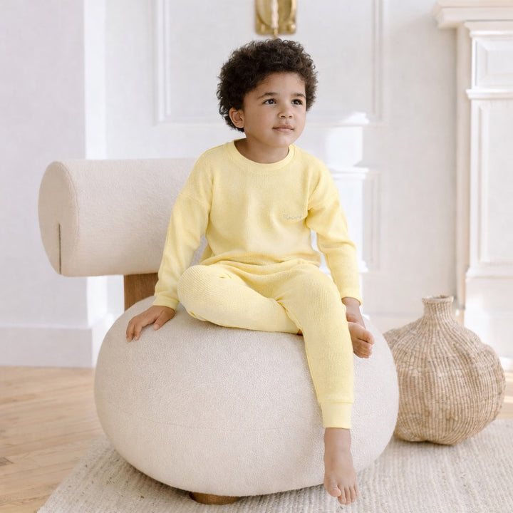 Waffle Long-Sleeve Top & Waffle Harem Pant Set - Butter Yellow