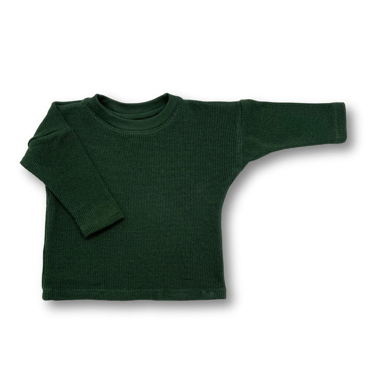 Waffle Long Sleeve Top - Forest Green