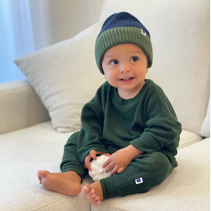 Waffle Long-Sleeve Top & Waffle Harem Pant Set - Forest Green