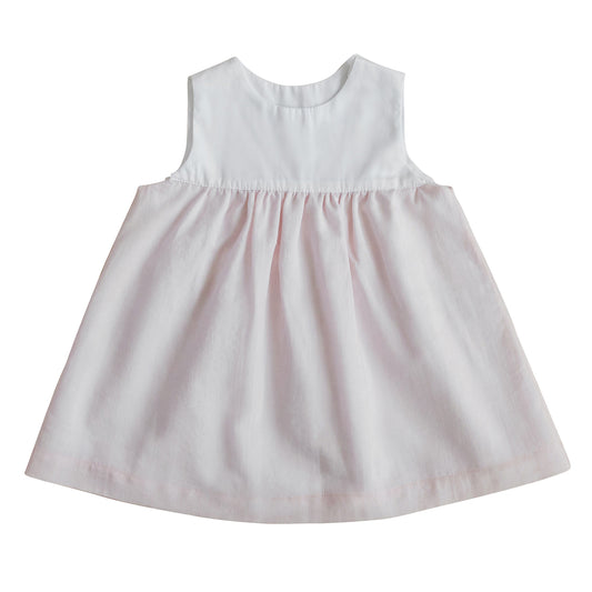 Contrast Yoke Dress - White & Pink